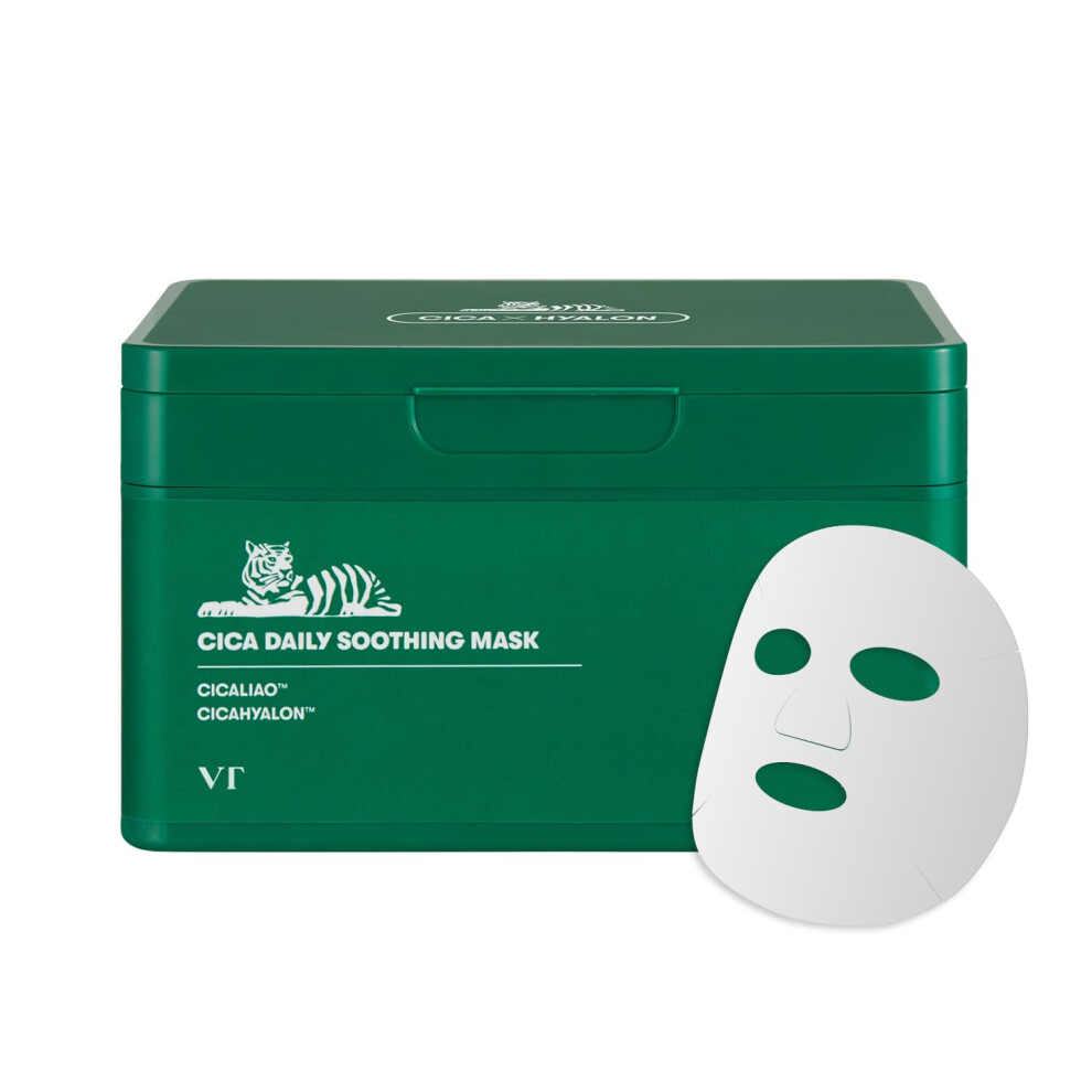 Vt Cosmetics Cica Daily Soothing Mask 30 Sheets, Centella Asiatica & Hyaluronic Acid For Moisturizing & Hydrating, Instant Calm & Glow, Skin Soft