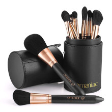 OMANIAC Professional Makeup Brushes Set (12Pcs), Pearl Flash Handles, Comfortable to Hold and Easy to Use. Black Travel Make up Brushes Set with