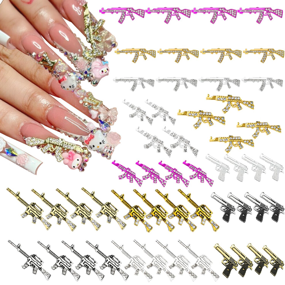 Gold/Silver 60Pcs Gun Shaped Nail Art Charms Alloy Decorations For Diy Manicure Supplies