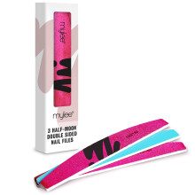 Mylee 3 Pack Double Sided Half Moon Nail File 100/180 Grit - Salon Quality Nails, Professional Manicure Tool - Use on Natural Nails or Extensions