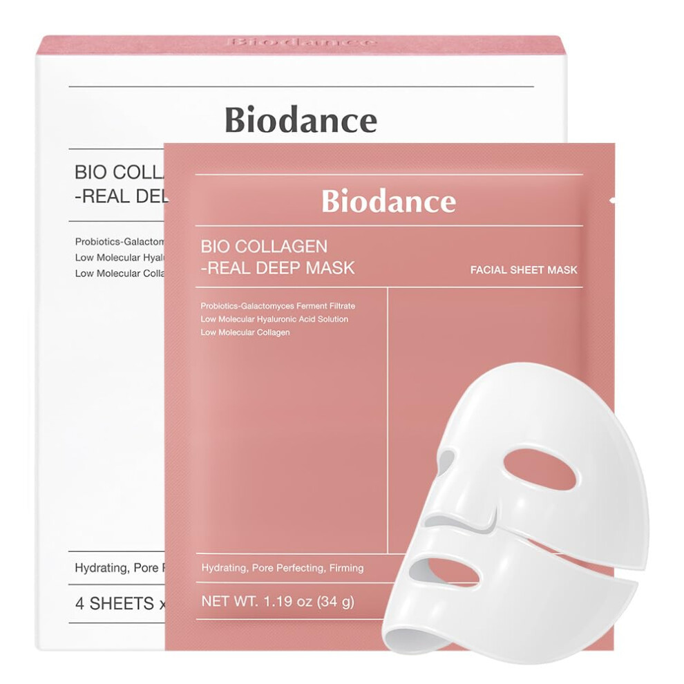 Biodance Bio-Collagen Real Deep Mask, Hydrogel Mask, Pore Minimizing, Elasticity Improvement, Korean Skincare | 1.19Oz(34G) X 4Ea