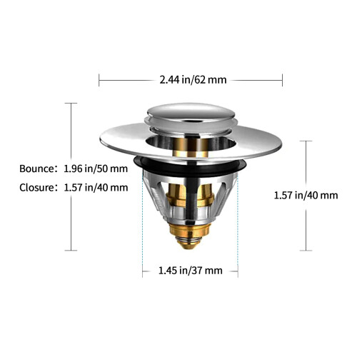 Sink Plug, Bathroom Pop Up Sink Plug Replacement Spring Core Copper, Universal Bath Plug Brass Bounce Core Push Type, Drain Plug No Overflow Basi 2