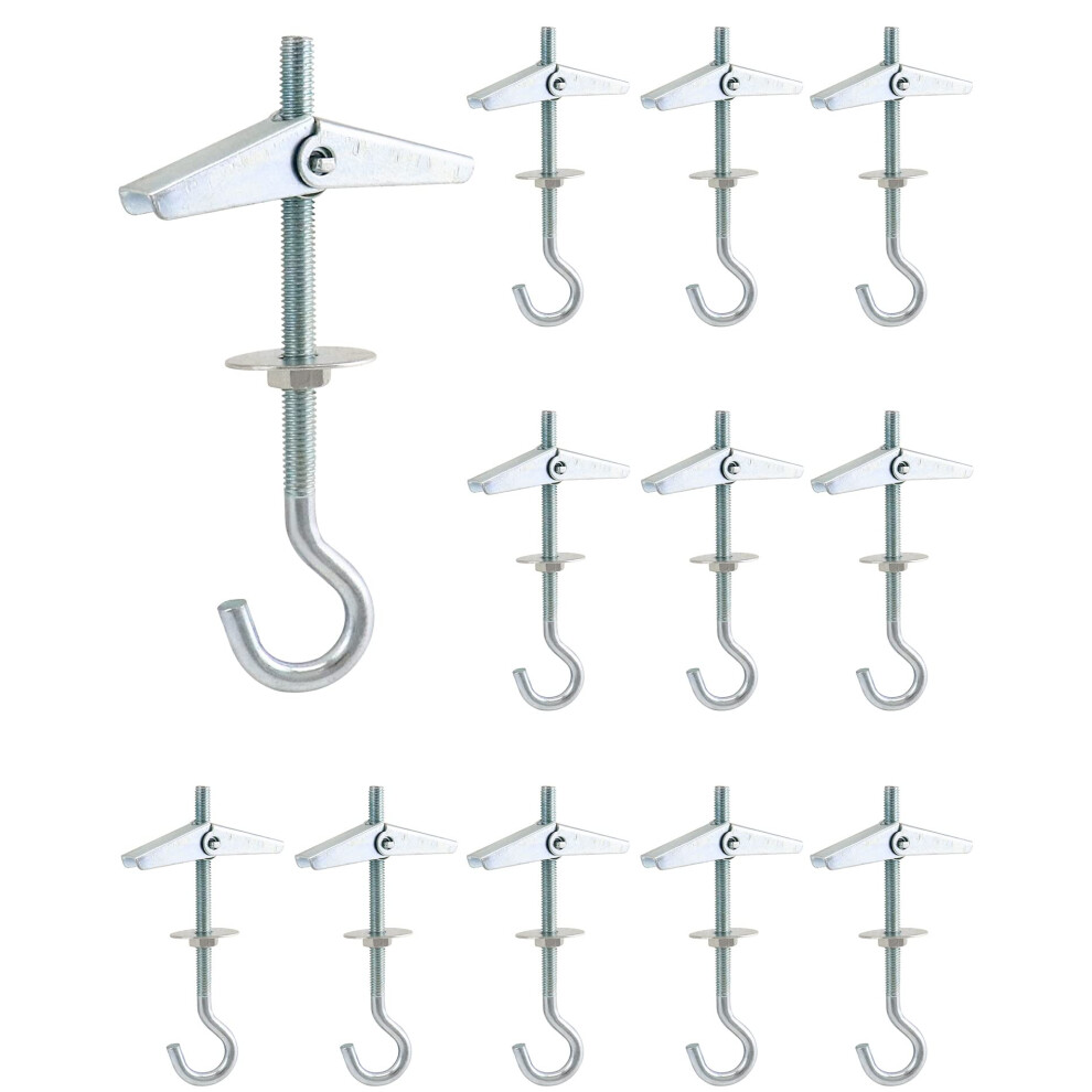Qwork 12 Piece Ceiling Hooks, M5x90mm, Carbon Steel Wing Spring Toggle Hooks, For Hanging Plants Fixed Anchor Hooks For Plasterboard Ceilings 37842093