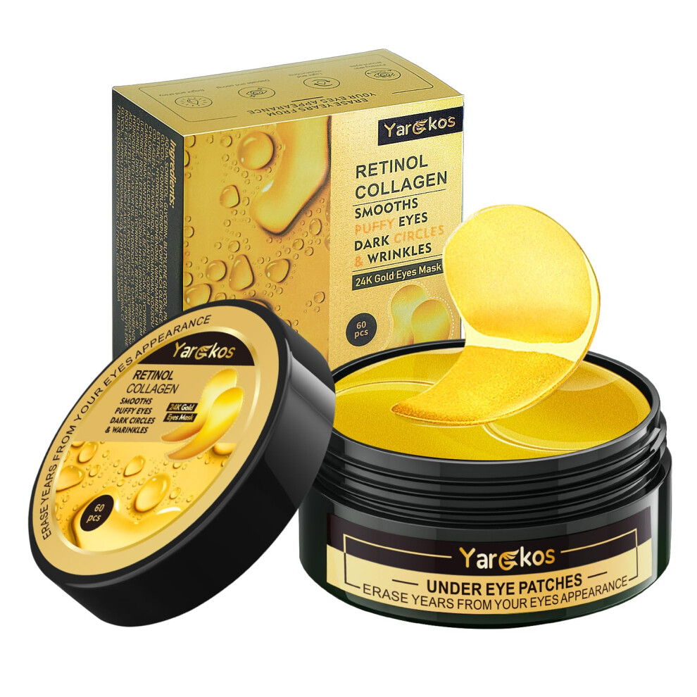 Coukula Gold/Dark 24K Undereye Mask (60 Pcs), Collagen Hydrating Gel Pads, Reduce Puffiness, 30 Pairs Under Eye Patches For Circles Puffy Eyes Treatment,
