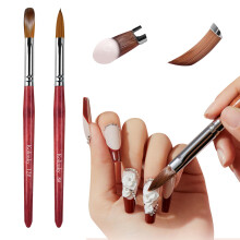 LEDSUUEI Acrylic Nail Brush - 100% Pure Kolinsky Hair Bristles Acrylic Brushes for Nails Oval Crimped Shaped Red Wood Handle Acrylic Powder Nail