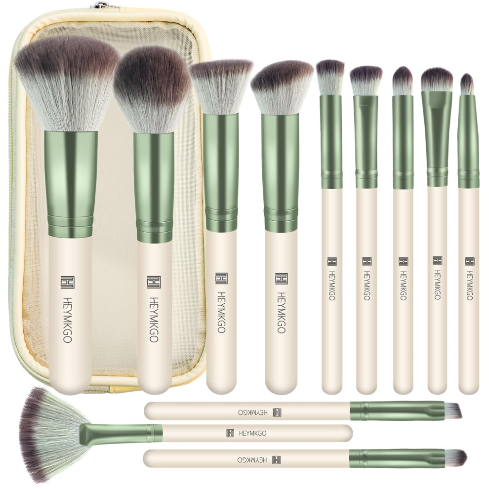 Heymkgo Makeup Brushes 12Pcs Professional Makeup Brush Set Premium Synthetic Foundation Powder Blush Blending Lip Eyeshadow Eyebrow Make Up Brush