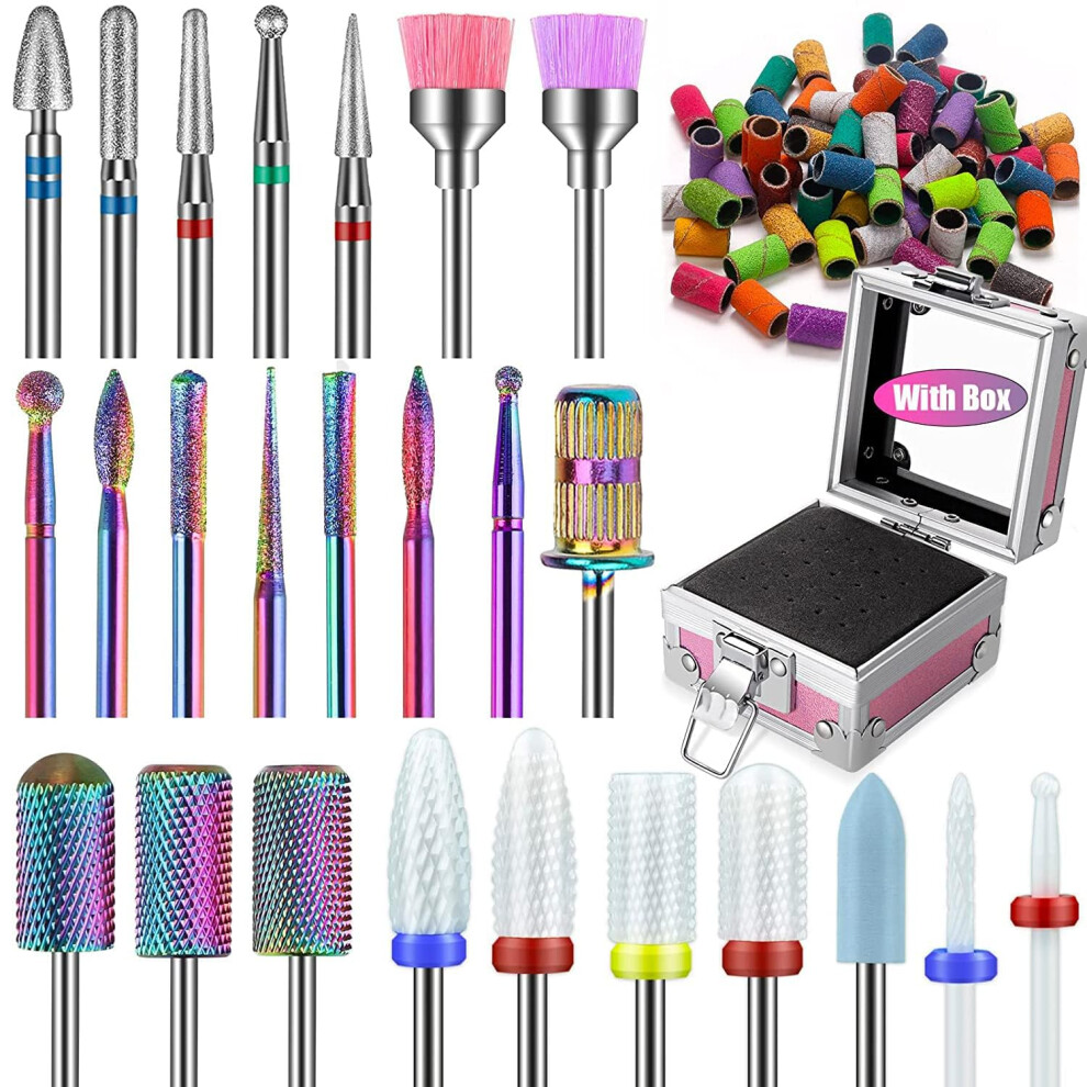 Photos - Nail Care Kit 25Pcs Nail Drill Bits Set with Pink Holder and 50Pcs 8 Colors Sanding Bands, Tungsten Carbide Ceramic Diamond 3/32 inch Nail