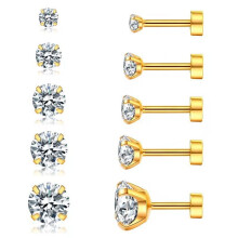 Cterwk 5 Pairs Earring Stud for Women Men 316L Stainless Steel Flat Back Stud Earrings Set, 3-8mm