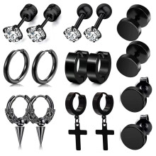 8 Pairs Men Ear Studs Hoop Earrings Dangle Hoops Set Stainless Steel Earrings for Men