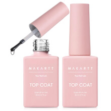 Makartt Top Coat Nail Polish - 2 Pcs No Wipe Gel Top Coat, Long-Lasting Glossy Finish, Clear Nail Polish, Non-Yellowing, Pink Bottle, Soak Off wi