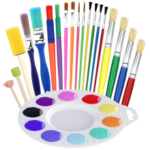 Halobios 20 Pcs Painting Brushes For Kids, 19 Colorful Painting Brushes And 1 Paint Palette, All Purpose Paint Brush Value Pack For Acrylic, Wate