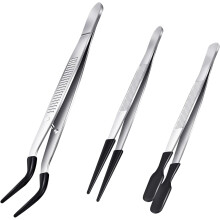 3 Pieces Tweezers with Rubber Tips Tweezers PVC Coated Tweezers Set, Rubber Straight and Flat Tip Tweezers Black