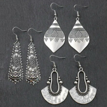 RSAMD Vintage Silver Color 3 Pairs Set Drop Earrings for Women Boho Hollow Out Jewelry-D