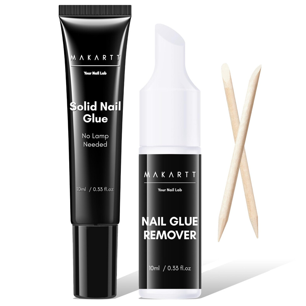 Makartt No Curing Nail Glue Gel With Remover, New Super Strong Semi Solid Glue, Long Lasting Upgraded Hema-Free Nail Glue For Press On Nails, Qui