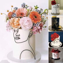 XM Culture Dessert Decoration Multi-use Art Decor Acrylic 3D Abstract Minimalist Line Birthday Cake Topper for Wedding Party