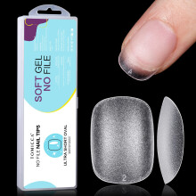 TOMICCA No File Nail Tips - 360pcs Extra Short Oval Soft Gel, Double-Sided Matte Full Cover Tips for Gel & Acrylic Extensions, 15 Sizes DIY Kit