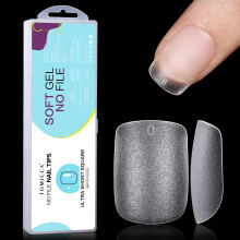 TOMICCA Extra Short Square Nail Tips - 360Pcs No File Full Cover Soft Acrylic Gel Tips for Nail Extension, 15 Sizes Pre-shaped Double-sided Matte