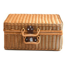 Retro Imitation Rattan Picnic Basket Woven Suitcase Hand Woven Photography Props Storage Brown