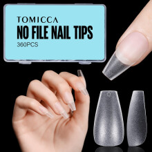 TOMICCA Medium Coffin Gel Nail Tips - 360pcs No File Soft Gel Tips with Matte Finish, Full Cover Tips for Soak Off & Acrylic Extensions, 15 Sizes
