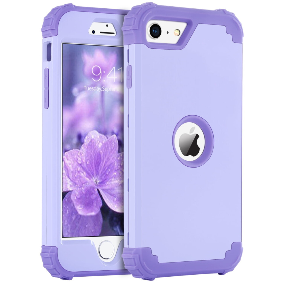 Compatible With Iphone Se 2020/2022 Case, 3-Layer Shockproof Hybrid Cover, Light Purple 9314556831423
