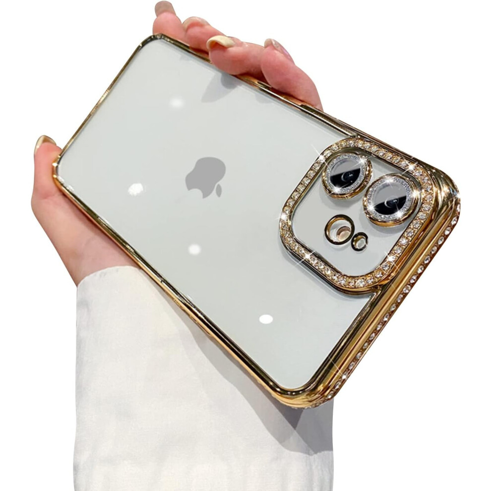 Compatible With Iphone 12 Case - Glitter Diamond Camera Protector, Bling Clear Crystal Shockproof Sparkle Lens Case - (6.1") Gold 9314556831386