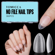 TOMICCA 360pcs Short Almond Gel Nails - No File Matte Full Cover Tips for Soak Off | 15 Sizes UK Salon & Home Kit, Pre-Buffed Gentle Fit Soft Fal