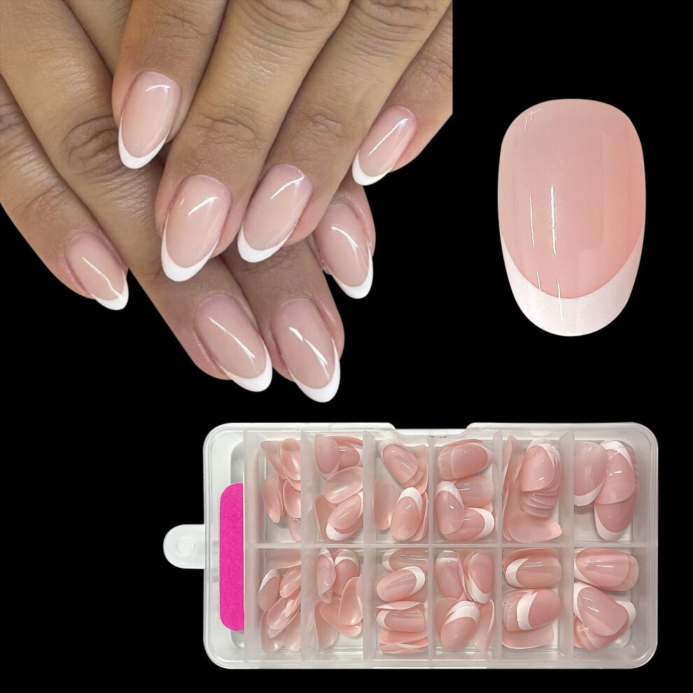 Zahrvia Women's Stick On Nails- Nail Tips Short Ellipses French Fake Stick On Nails For Girls Nail Art French False Nails Short, 120Pcs Nude Soft G
