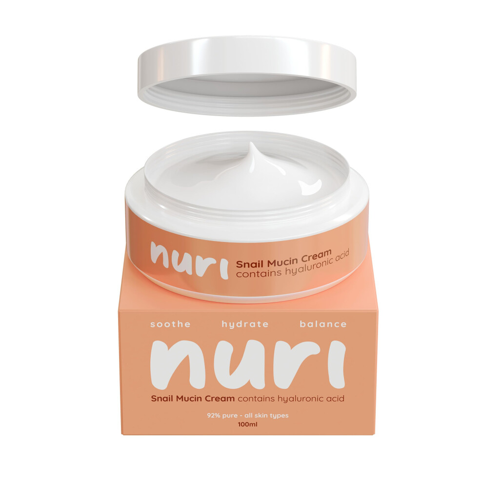 Nuri Cream Snail Mucin Moisturiser - Potent Moisturiser Contains 92% Snail Mucin, Hyaluronic Acid - Smoothes Blemishes, Reduces Fine Lines