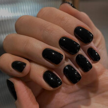 SXVME 48 Pcs Black Press on Nails Short Square Acrylic False Nails Short Coffin Natural Fake Nail Set Elegant Solid Color Full Cover Glossy Gel S