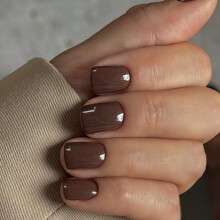 SXVME 48 Pcs Brown Press on Nails Short Square Acrylic False Nails Short Coffin Natural Fake Nail Set Elegant Solid Color Full Cover Glossy Gel S