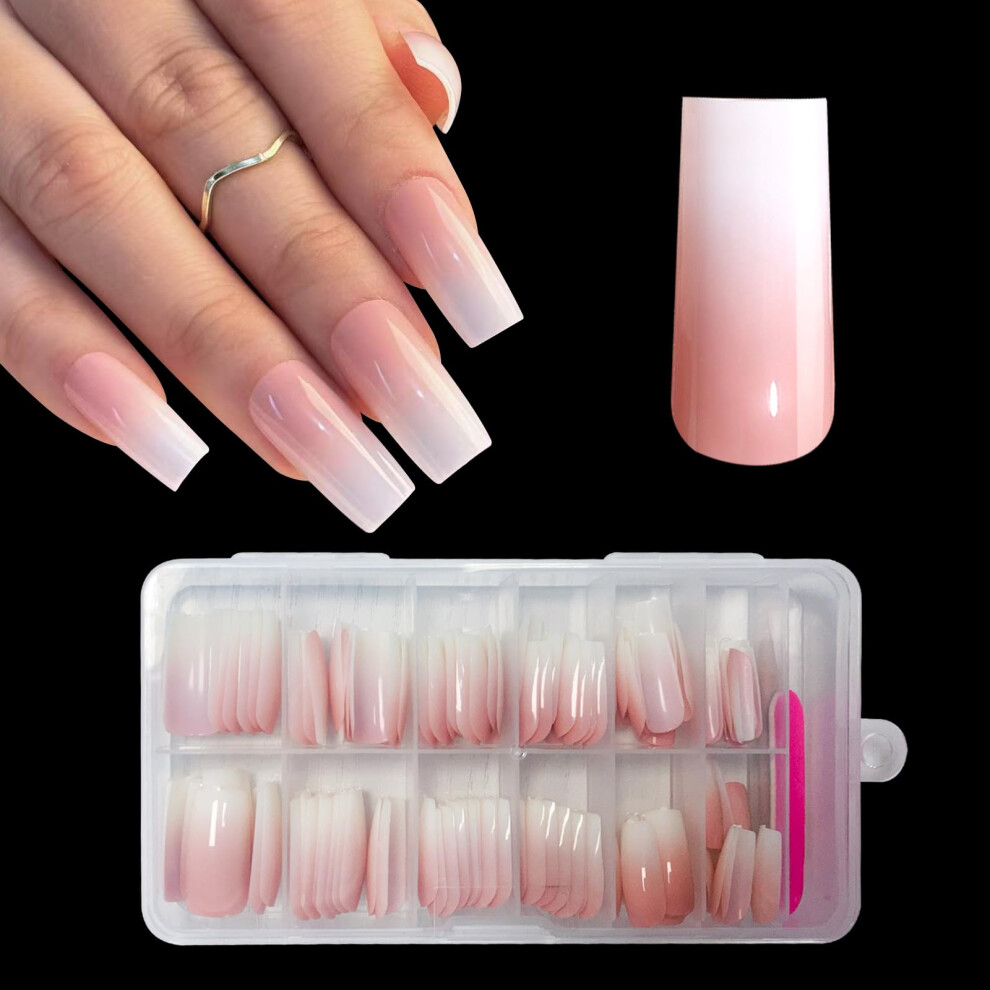 Zahrvia Pink Press On Nails, Jelly Medium Square False Nail Glossy-120 Pcs Fake Nails French Tip Glue On Nail Art Manicure (Medium Square)