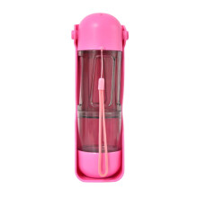 Dog Water Bottle, Collapsible Portable Dog Travel Water Bottle Bowl Dispenser with Food Container Waste Bag for Dogs Walking Traveling Pink