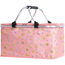 Foldable Insulated Picnic Basket Collapsible Cooler Bag 22L Portable Camping Grocery Basket with Aluminium Handles (Pink)