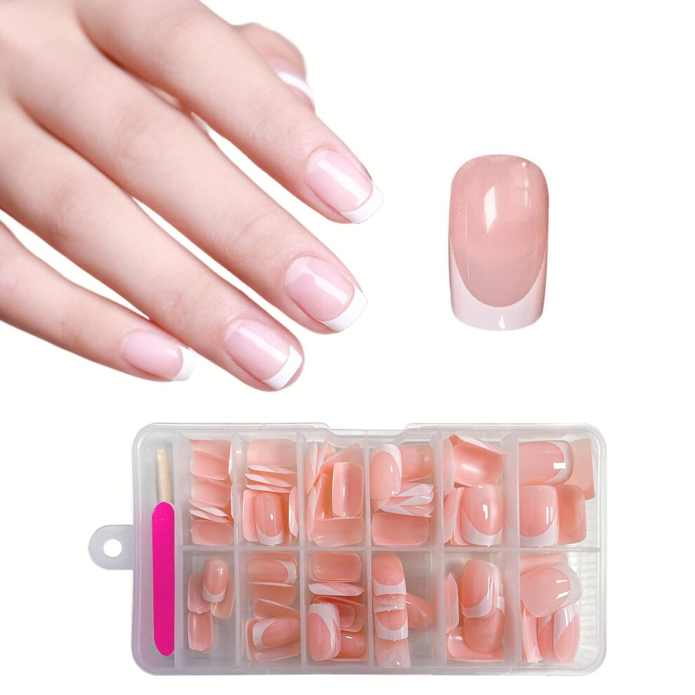Zahrvia White French False Nails - Short Square Press On Nails Short - Fake Nails Tip French False Nail Kit - 120Pcs Full Cover Stick On Nail Flase Nail