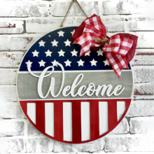Miayilima Welcome Sign for July 4th Independence Day, Patriotic Crown & US Flag Decor for Door, Porch, Home Walls, Outdoor – Compatible with US