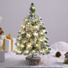 18" Pre-lit Mini Christmas Tree with LED Lights, Snowy Flocked Tabletop Xmas Tree for Home Office Decor