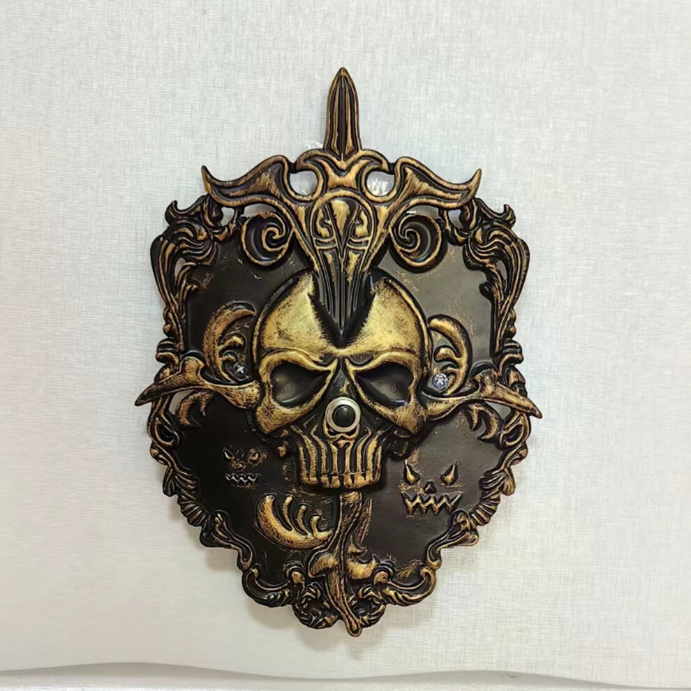 Susuchens Halloween Skull Doorbell Horror Skeleton Head Doorbell Decoration Spooky Haunted House Prop For Halloween Party Decor Black/Golden 9377112381633