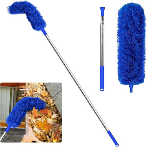 Gutter Cleaning Brush Roofing Tool with 8.2ft Extendable Telescopic Pole Easy to Remove Cleaning Tool, Blue