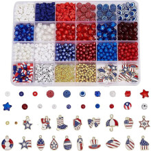 1500Pcs 40Styles Independence Day Theme Beads Kit for DIY Bracelet Necklace Earring Jewelry Making Mixed Color