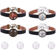 DIY 4Pcs Leather Bracelet Kit with Alloy Cabochon Bezels & Clear Glass Tops 18mm, Adjustable for Jewelry Making, Women's Craft Gift