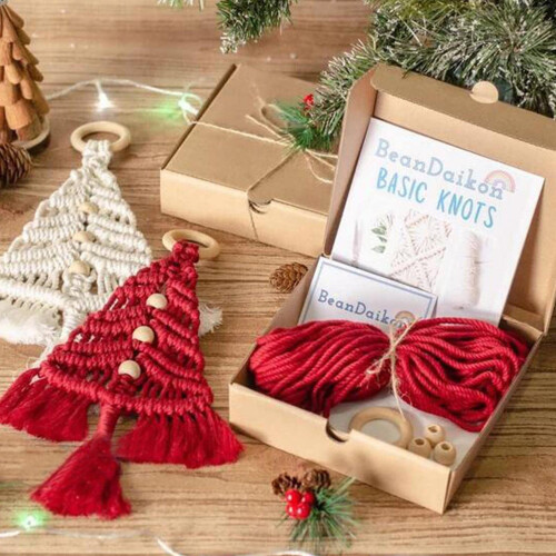 3Pcs Christmas Tree Macrame DIY Kit Christmas Handmade Macrame Woven Tree DIY Kit 1