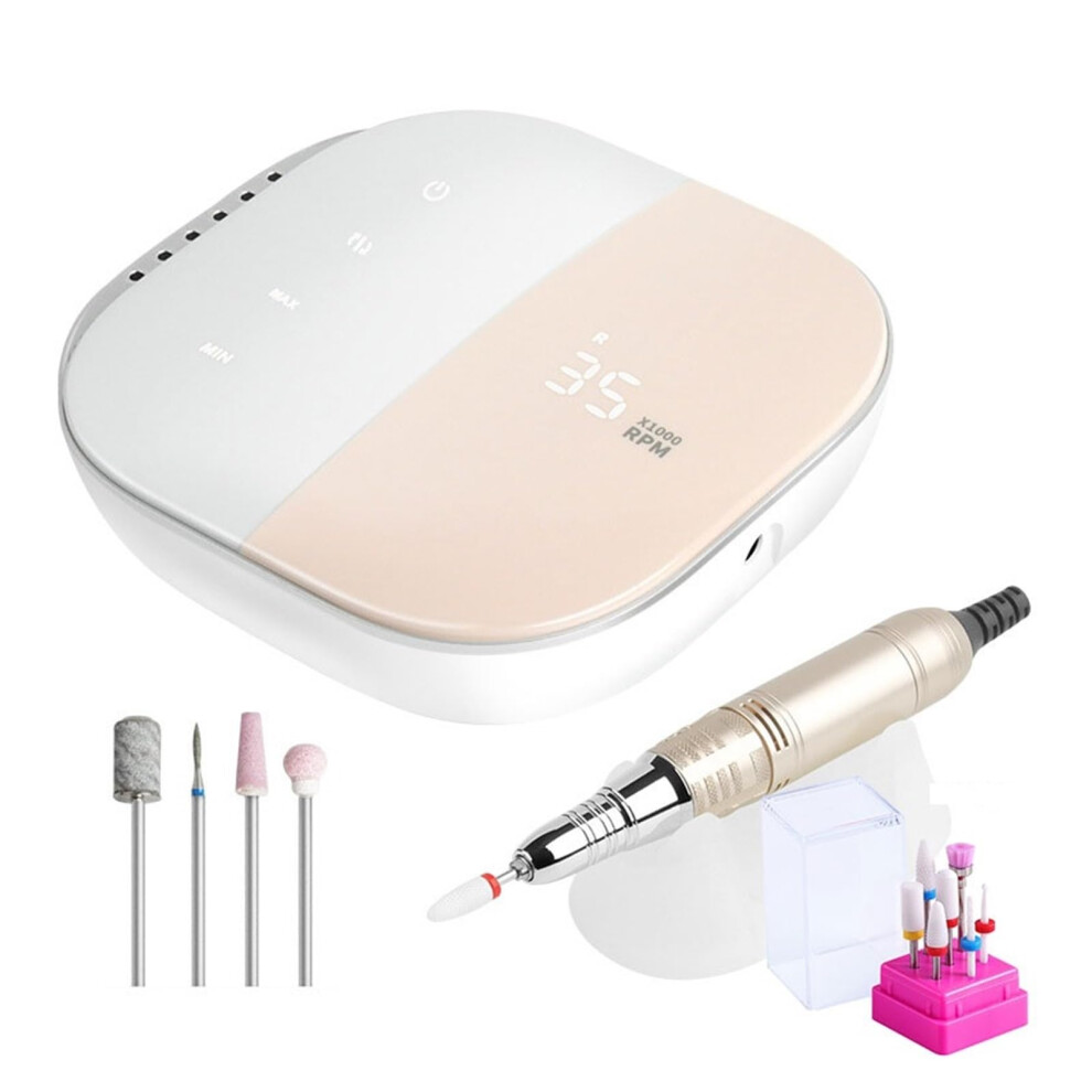 Pink Electric Nail Drill 35000Rpm Touch Screen Rechargeable Cordless For Acrylic And Gel Nails