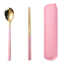 Portable Travel Cutlery Set with Case, Gold Pink Reusable Spoon and Chopsticks for EcoFriendly Travel