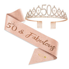 Birthday Shawl and Tiara Rose Gold Birthday Shawl Crown 40 & Fabulous Shoulder Straps and Tiara for Women 50 Size Rose Gold Suit
