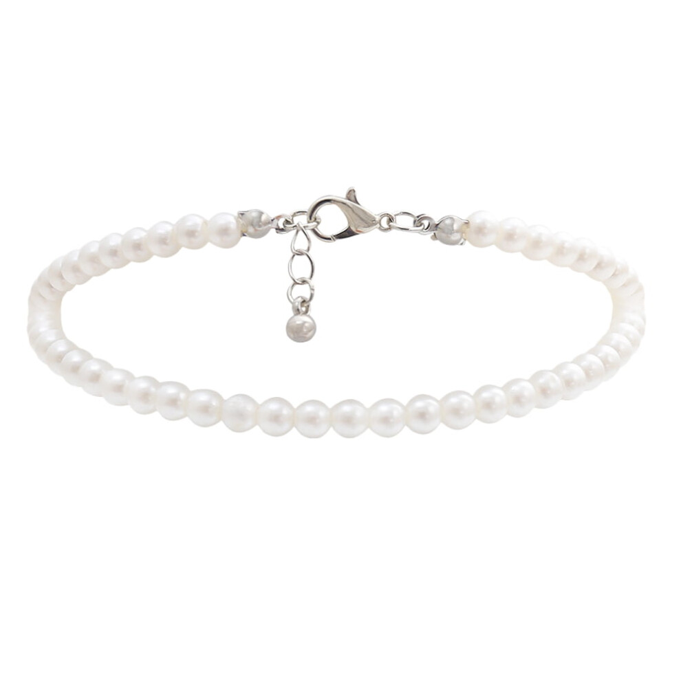 Pearl Beaded Anklet Bracelet With Lobster Clasp For Beach White
