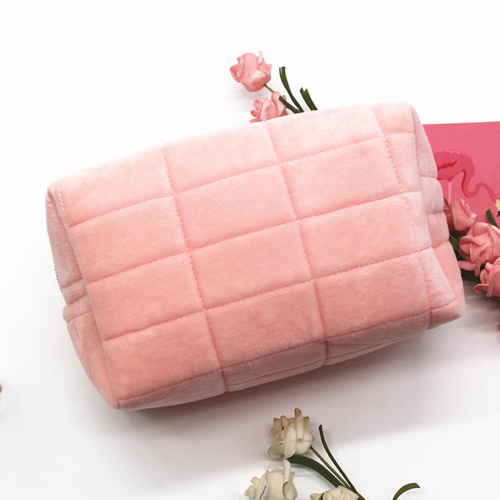 Pink Soft Makeup Storage Bag For Women Large Capacity Solid Color Cosmetic Bag Travel Toiletry Bagï¼