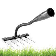 Garden Weeder Tool with Ergonomic Grip, Detachable Steel Weed Puller with 5Tooth Rake for Yard
