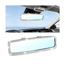 Crystal Rear View Mirror with Rhinestones, HD Wide Angle ClipOn for Cars SUVs Trucks, Silver