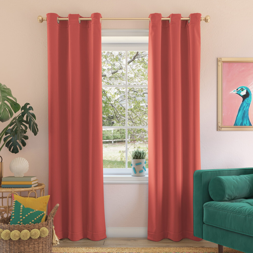 Sun Zero Riley 1-Piece Kids Bedroom Blackout Grommet Curtain Panel, 40"x84", Sunset Coral