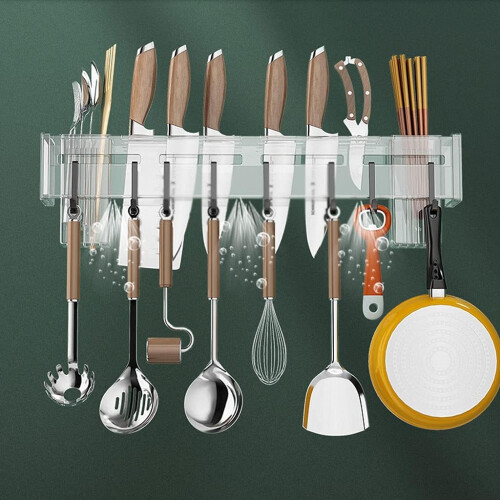 Stainless Steel Wall Mounted Knife Holder 60cm MultiFunction Kitchen Storage Rack Silver 2